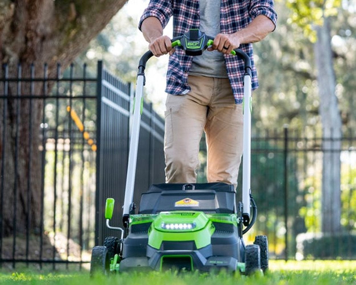 60V 25" Cordless Battery SP Mower & 16" String Trimmer Combo Kit w/ Two (2) 4.0Ah Batteries & Dual Port Rapid Charger